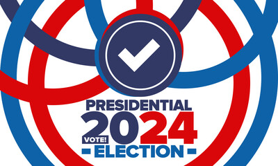 Presidential Election 2024 in United States. Vote day, November 5. US Election campaign. Make your choice! Patriotic american vector illustration. Poster, card, banner and background