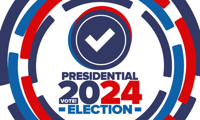 Obraz premium Presidential Election 2024 in United States. Vote day, November 5. US Election campaign. Make your choice! Patriotic american vector illustration. Poster, card, banner and background