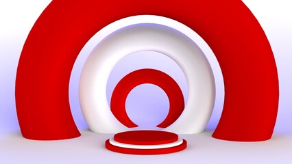 red white podium disk with minimal modern background product display set scene 3d rendering