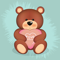 Osito de peluche con corazón, juguete, ilustracion vectorial para tarjetas de cumpleaños, regalos y más. Incluye imagen png. 