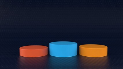 3d realistic modern colorful podium product display on black background orange blue yellow green Premium