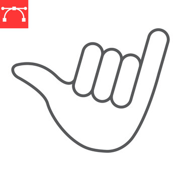 Hang loose gesture line icon, gesture and finger, shaka hand vector icon, vector graphics, editable stroke outline sign, eps 10.
