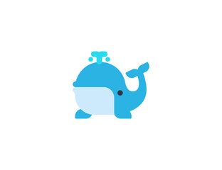 Spouting whale vector flat emoticon. Isolated Spouting whale emoji illustration. Spouting whale icon