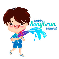 Illustration of thai kid splashing water in Songkran festival