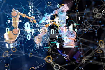 Neural network 3D illustration. Big data and cybersecurity