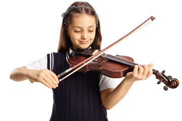 Girl in a school uniform playing a violin
