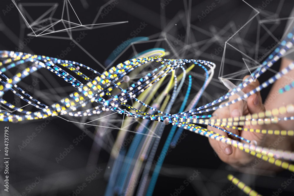 Poster network holding in hand 3d connection data