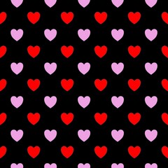 Naklejka na ściany i meble Red and pink hearts on a black background are used for backgrounds.