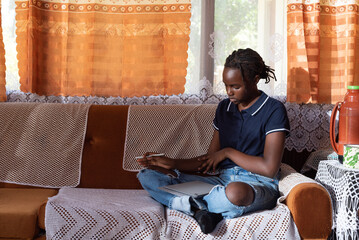 Portraits of teenager relaxing in a rural sitting room 