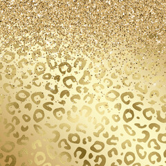 Golden leopard print texture, gold glitter gradienr background.