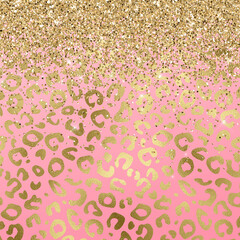 Golden leopard print texture, gold glitter gradienr background.