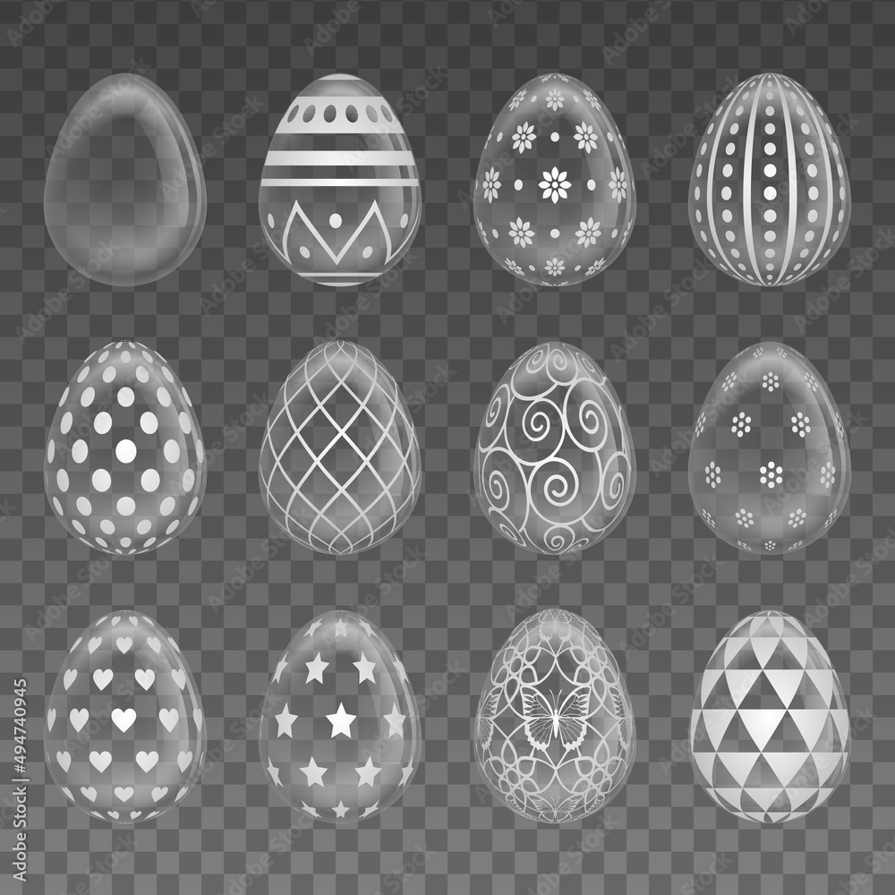 Wall mural Set of isolated transparent easter eggs with decorations