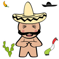 cute little mexican character cartoon kawaii expression illustration in vector format