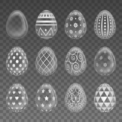 Set of isolated transparent easter eggs with decorations