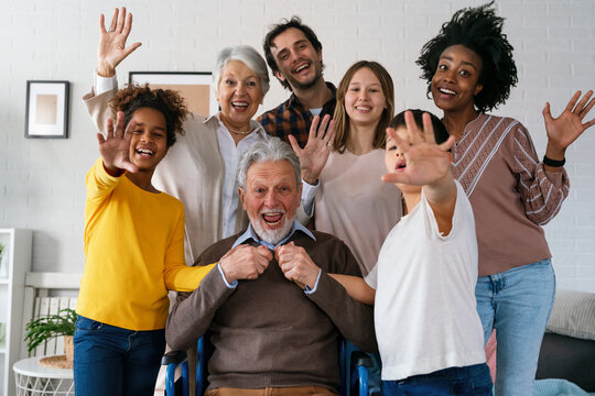 Extended Multiethnic Diverse Family With Children,grandparents And Parents Having Fun Together