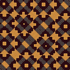 repeating golden orange arrow motif in geometric contemporary style on a dark brown background