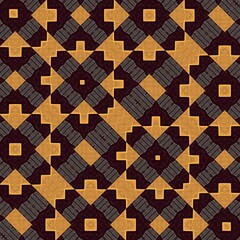 repeating golden orange arrow motif in geometric contemporary style on a dark brown background