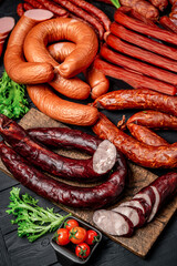 Set of different types of smoked sausages.