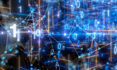 Fototapeta premium Neural network 3D illustration. Big data and cybersecurity