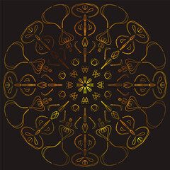 golden jewelry vector circular ornament on a black background