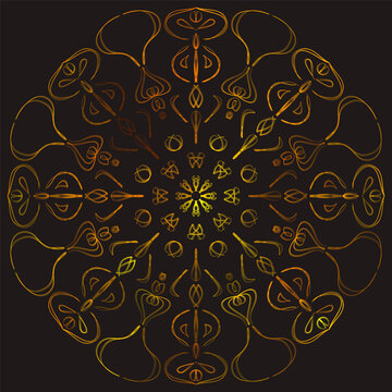 golden jewelry vector circular ornament on a black background