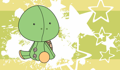 cute kawaii plush turtle character cartoon illustration background in vector format