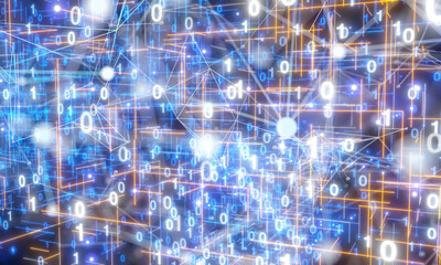 Neural network 3D illustration. Big data and cybersecurity