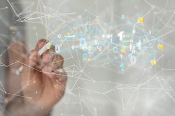 Global network. Blockchain. 3D illustration. Neural networks and artificial intelligence. Abstract  3d