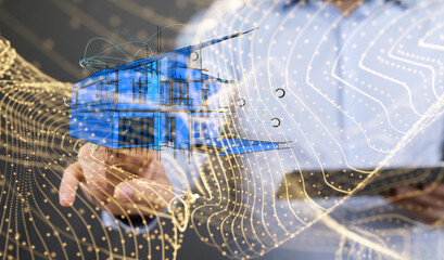 home data. Digital cyberspace with particles and Digital data network connections concept.