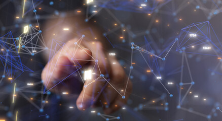 Businessman using data network with his fingers