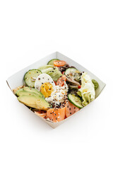 
bowl with salmon in a container