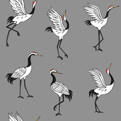 Seamless vector pattern of cranes. Decoration print for wrapping, wallpaper, fabric, textile.