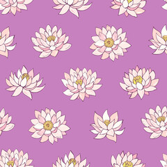 Fototapeta na wymiar Seamless vector pattern of lotuses. Decoration print for wrapping, wallpaper, fabric, textile.