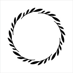 Vector hand drawn spring wreath isolated on white background. Silhouette circle of leaves. Doodle style. Floral monogram frame.