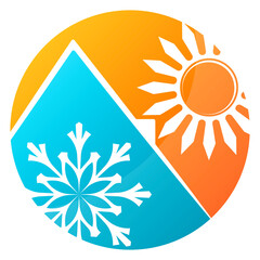 Sun and snowflake under the roof of the house. Symbol for air conditioner and heating