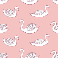 Seamless vector pattern of swans. Decoration print for wrapping, wallpaper, fabric, textile.