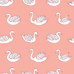 Seamless vector pattern of swans. Decoration print for wrapping, wallpaper, fabric, textile.