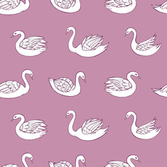 Seamless vector pattern of swans. Decoration print for wrapping, wallpaper, fabric, textile.