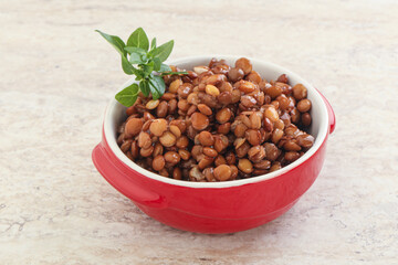 Boiled lentil in the bowl