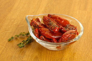 Sun-dried natural Italian tomato in the bowl