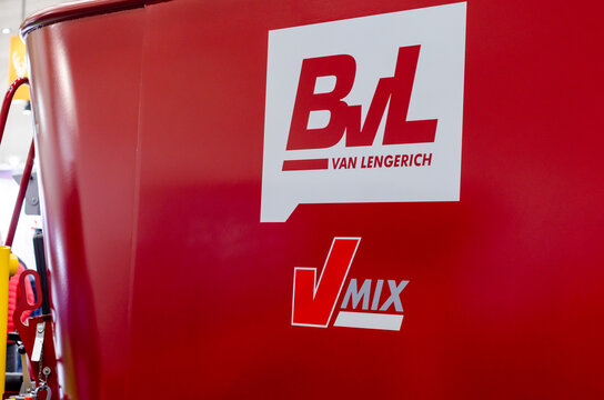 Kyiv, Ukraine - February 16, 2022: Bernard van Lengerich (BvL) logo on agricultural machinery