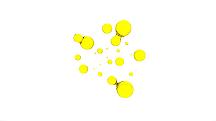 Oil drops and liquid splash isolated on empty white background. Yellow golden drops of vegetable or cosmetic oil