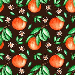 Watercolor handpaintid seamless pattern oranges citrus 