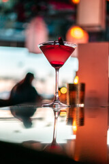 Close-up picture of a cocktail inside a hotel bar