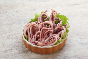 Marinated squid tentacles in the bowl