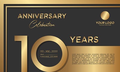 10th anniversary logotype. Golden anniversary celebration template design for booklet, leaflet, magazine, brochure poster, banner, web, invitation or greeting card. Vector illustrations.