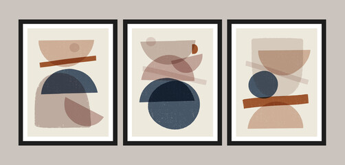 Fototapeta na wymiar Mid century modern art print,set of 3. Gallery wall printable art. Boho style interior decor.