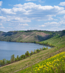 Amazing spring view on the Dnister River Canyon, Chernivtsi region, Ukraine.