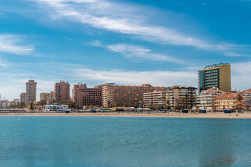Panoramic view of Fuengirola city. View of promenade area of the city, Los Boliches Beach and San...