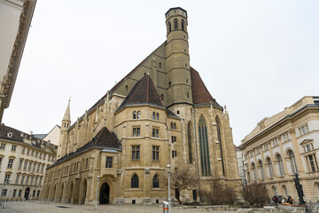 The Minoritenkirche or Italian National Church of Mary of the Snows in the historic center of Vienna, Austria - obrazy, fototapety, plakaty